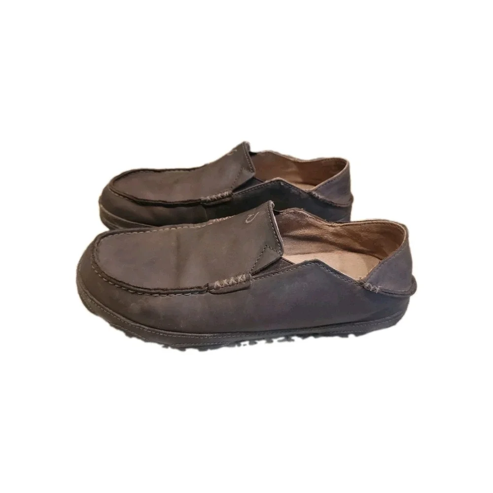 Olukai Moloa  Brown burnished Leather Slip on Loafers Mens sz 10